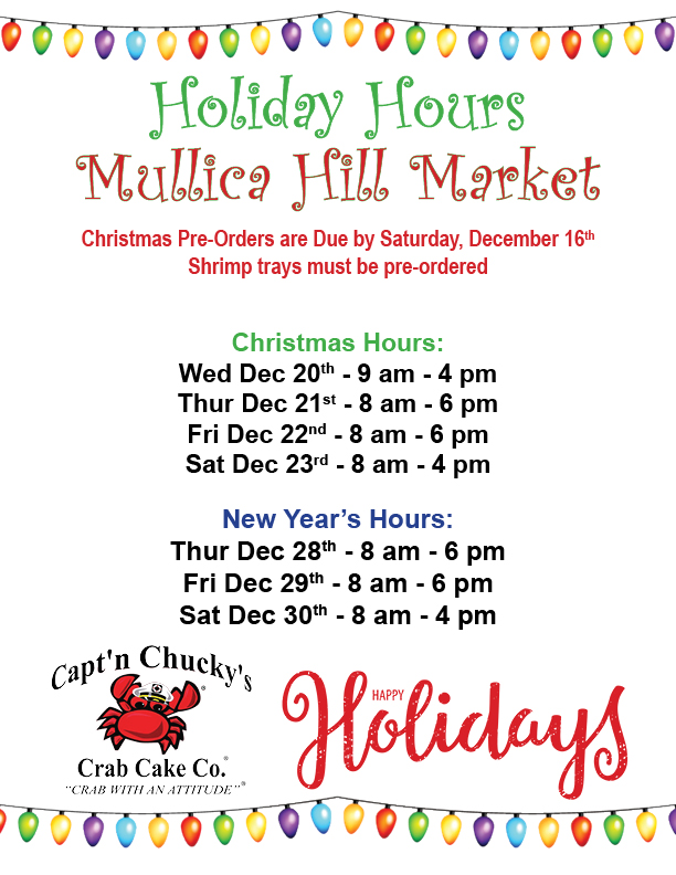 holiday hours 2023 mullica hill - Capt'n Chucky's Crab Cake Co. Mullica ...